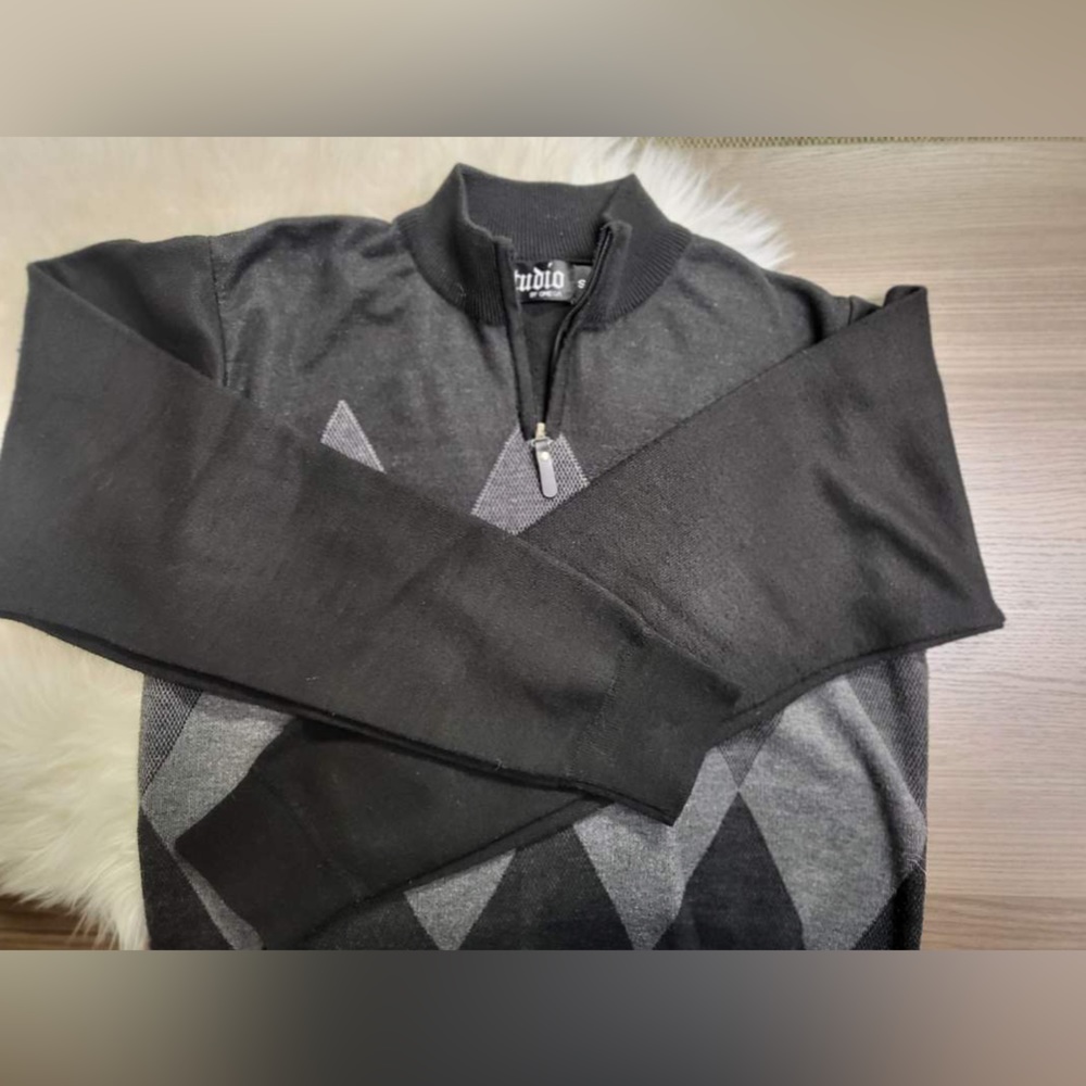 Black and Grey Half Zip Knit Sweater Size S